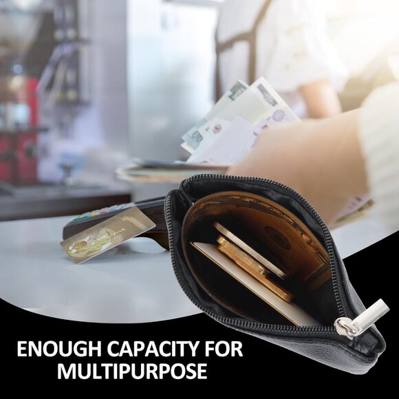 Leather Zipper Coin Purse, PU Lychee Pattern Coin Purse Portable Change Wallet M - Picture 3 of 8